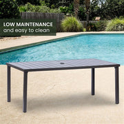 Mod Furniture - Carter 7pc Dining: 7 Slat Alum Chairs and Slat Top Table - Brown/Navy-United Backyard