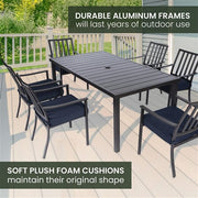 Mod Furniture - Carter 7pc Dining: 7 Slat Alum Chairs and Slat Top Table - Brown/Navy-United Backyard