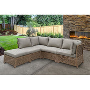 Mod Furniture - Emma 5pc Seating Set: 2 Corners, 2 Armless Chairs, Ottoman - Tan/Grey-United Backyard