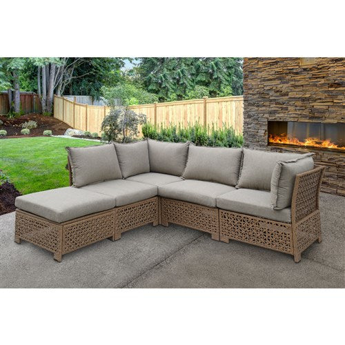 Mod Furniture - Emma 5pc Seating Set: 2 Corners, 2 Armless Chairs, Ottoman - Tan/Grey-United Backyard