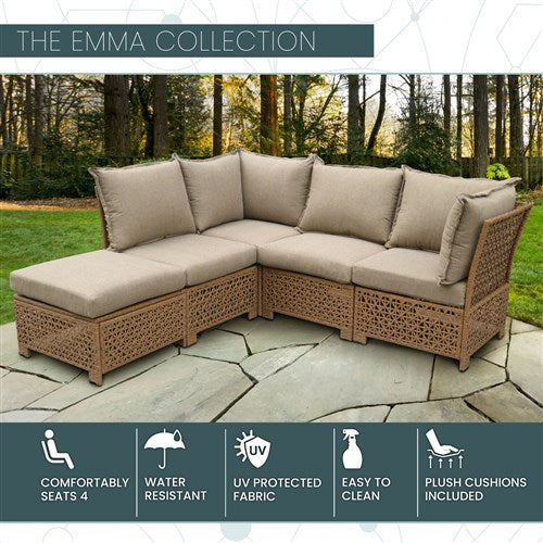 Mod Furniture - Emma 5pc Seating Set: 2 Corners, 2 Armless Chairs, Ottoman - Tan/Grey-United Backyard