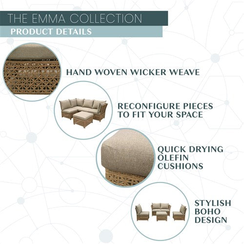 Mod Furniture - Emma 5pc Seating Set: 2 Corners, 2 Armless Chairs, Ottoman - Tan/Grey-United Backyard