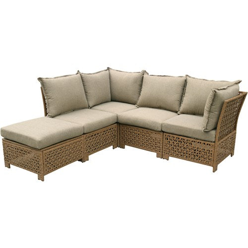 Mod Furniture - Emma 5pc Seating Set: 2 Corners, 2 Armless Chairs, Ottoman - Tan/Grey-United Backyard