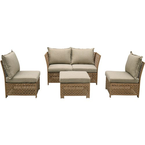 Mod Furniture - Emma 5pc Seating Set: 2 Corners, 2 Armless Chairs, Ottoman - Tan/Grey-United Backyard