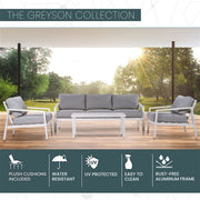 Mod Furniture - Greyson 4pc Seating Set: 2 Cushioned Side Chairs, Sofa, Slat Coffee Table - Grey/White-United Backyard