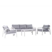 Mod Furniture - Greyson 4pc Seating Set: 2 Cushioned Side Chairs, Sofa, Slat Coffee Table - Grey/White-United Backyard