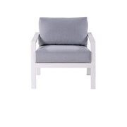 Mod Furniture - Greyson 4pc Seating Set: 2 Cushioned Side Chairs, Sofa, Slat Coffee Table - Grey/White-United Backyard