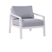 Mod Furniture - Greyson 4pc Seating Set: 2 Cushioned Side Chairs, Sofa, Slat Coffee Table - Grey/White-United Backyard