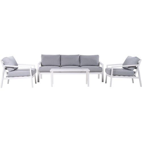 Mod Furniture - Greyson 4pc Seating Set: 2 Cushioned Side Chairs, Sofa, Slat Coffee Table - Grey/White-United Backyard