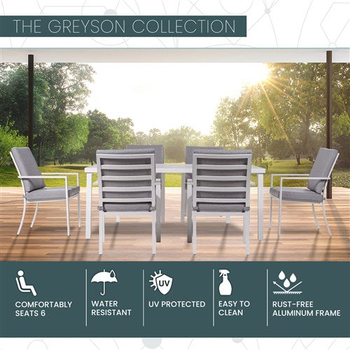 Mod Furniture - Greyson 7pc Dining Set: 6 Cushioned Aluminum Chairs and 70"x40" Slat Table - Grey/White-United Backyard