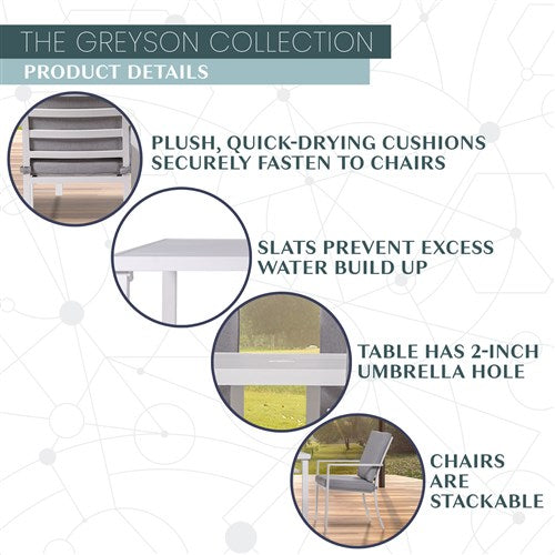 Mod Furniture - Greyson 7pc Dining Set: 6 Cushioned Aluminum Chairs and 70"x40" Slat Table - Grey/White-United Backyard