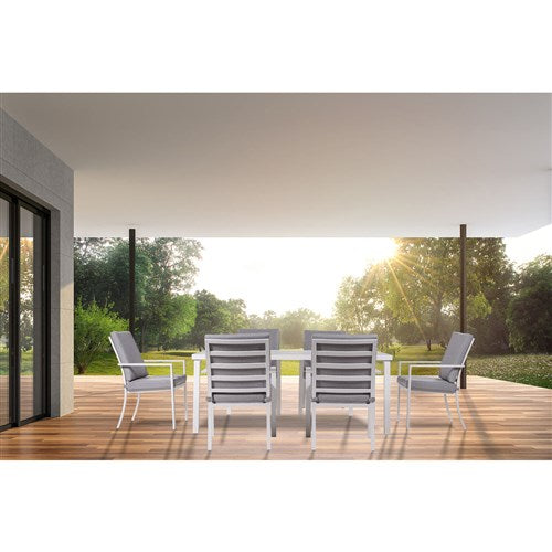 Mod Furniture - Greyson 7pc Dining Set: 6 Cushioned Aluminum Chairs and 70"x40" Slat Table - Grey/White-United Backyard