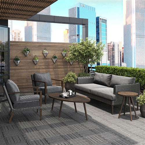 Mod Furniture - Harlow 5pc Seating Set: 2 Arm Chairs, Sofa, Coffee Table, Side Table - Grey/Brown-United Backyard