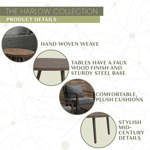 Mod Furniture - Harlow 5pc Seating Set: 2 Arm Chairs, Sofa, Coffee Table, Side Table - Grey/Brown-United Backyard