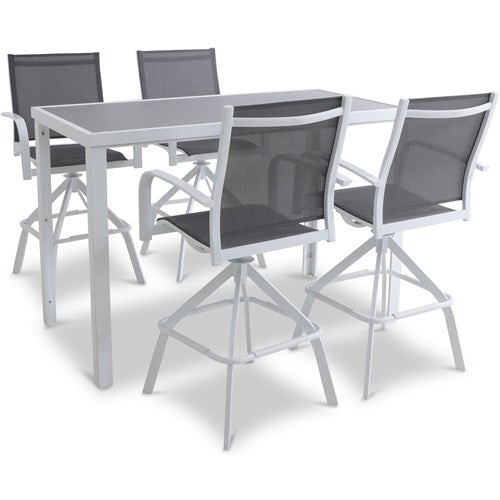 Mod Furniture - Harper 5pc Bar Set: 4 Sling Bar Chairs and Glass Bar Table - White-United Backyard