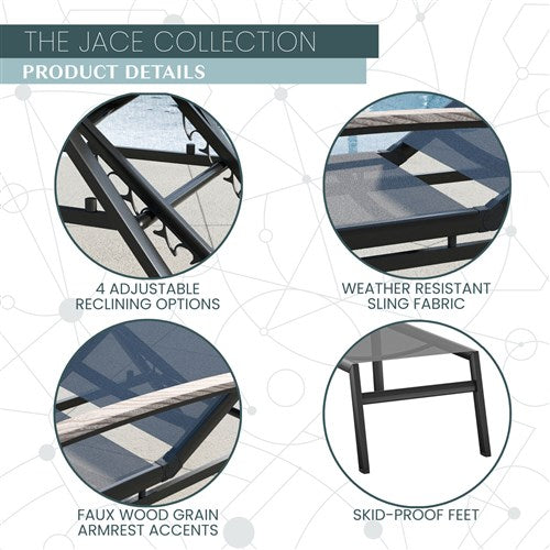 Mod Furniture - Jace Aluminum Sling Chaise Lounge with Faux Wood Arm Accents - Grey/Brown-United Backyard