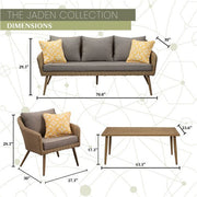 Mod Furniture - Jaden 4pc Set: 2 Side Chairs, Sofa, and Faux Wood Coffee Table - Grey/Faux Wood-United Backyard