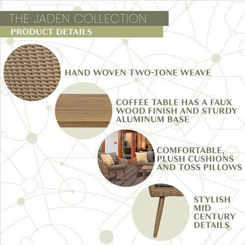 Mod Furniture - Jaden 4pc Set: 2 Side Chairs, Sofa, and Faux Wood Coffee Table - Grey/Faux Wood-United Backyard