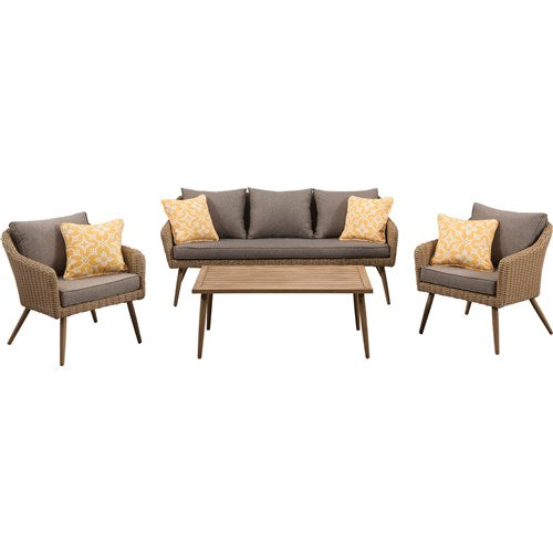 Mod Furniture - Jaden 4pc Set: 2 Side Chairs, Sofa, and Faux Wood Coffee Table - Grey/Faux Wood-United Backyard