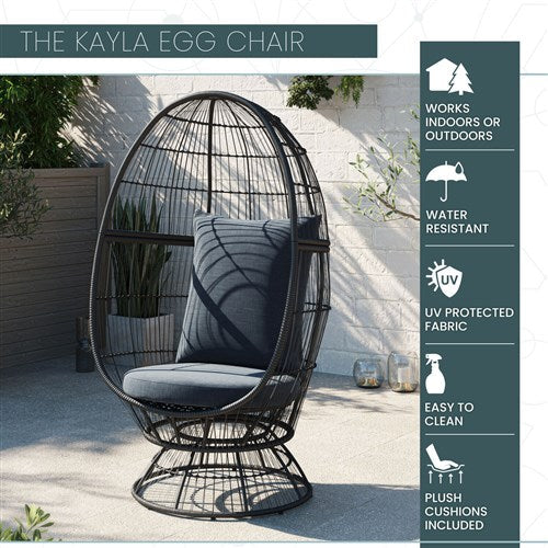 Mod Furniture - Kayla Steel Stationary Egg Chair with Cushion - Grey-United Backyard