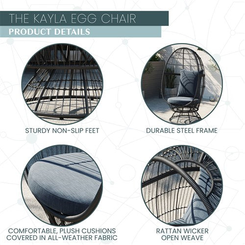 Mod Furniture - Kayla Steel Stationary Egg Chair with Cushion - Grey-United Backyard