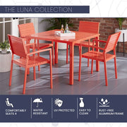 Mod Furniture - Luna 5pc: 4 Slat Dining Chairs, 41" Slat Table - Coral-United Backyard