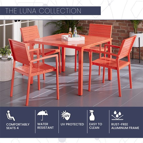 Mod Furniture - Luna 5pc: 4 Slat Dining Chairs, 41" Slat Table - Coral-United Backyard