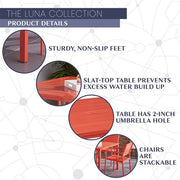 Mod Furniture - Luna 5pc: 4 Slat Dining Chairs, 41" Slat Table - Coral-United Backyard
