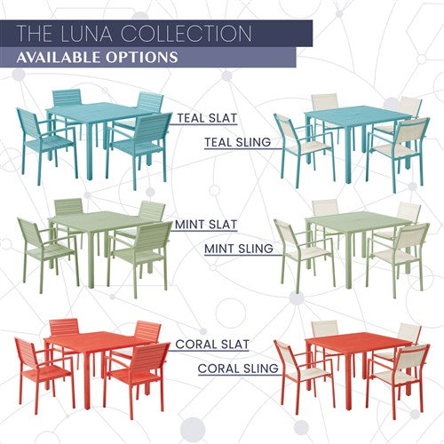 Mod Furniture - Luna 5pc: 4 Slat Dining Chairs, 41" Slat Table - Mint-United Backyard