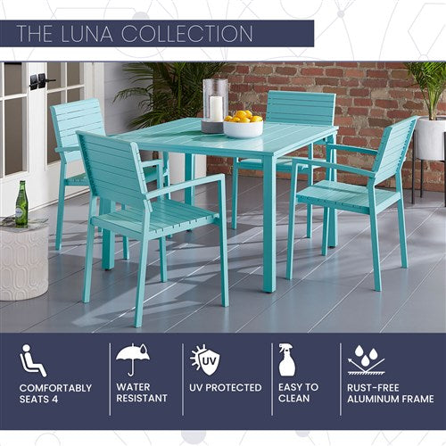 Mod Furniture - Luna 5pc: 4 Slat Dining Chairs, 41" Slat Table - Teal-United Backyard
