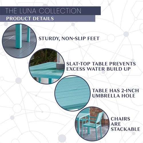 Mod Furniture - Luna 5pc: 4 Slat Dining Chairs, 41" Slat Table - Teal-United Backyard