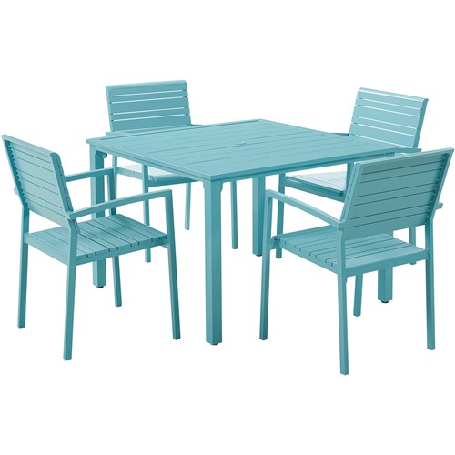 Mod Furniture - Luna 5pc: 4 Slat Dining Chairs, 41" Slat Table - Teal-United Backyard