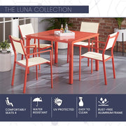 Mod Furniture- Luna 5pc: 4 Sling Dining Chairs, 41" Slat Table - Coral-United Backyard
