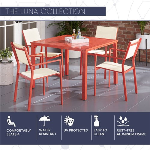 Mod Furniture- Luna 5pc: 4 Sling Dining Chairs, 41" Slat Table - Coral-United Backyard