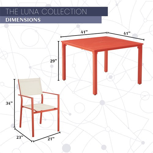 Mod Furniture- Luna 5pc: 4 Sling Dining Chairs, 41" Slat Table - Coral-United Backyard