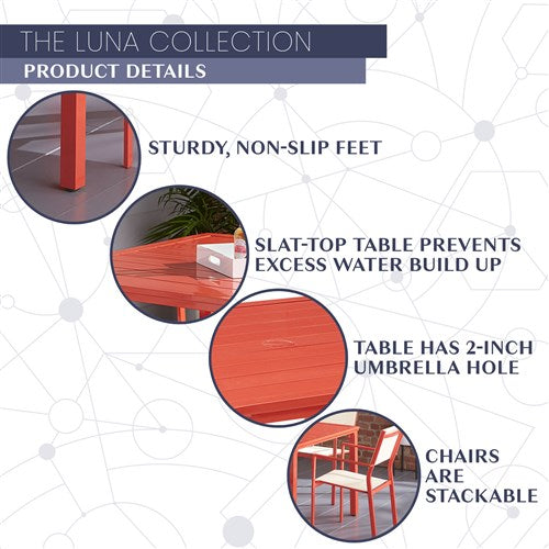 Mod Furniture- Luna 5pc: 4 Sling Dining Chairs, 41" Slat Table - Coral-United Backyard
