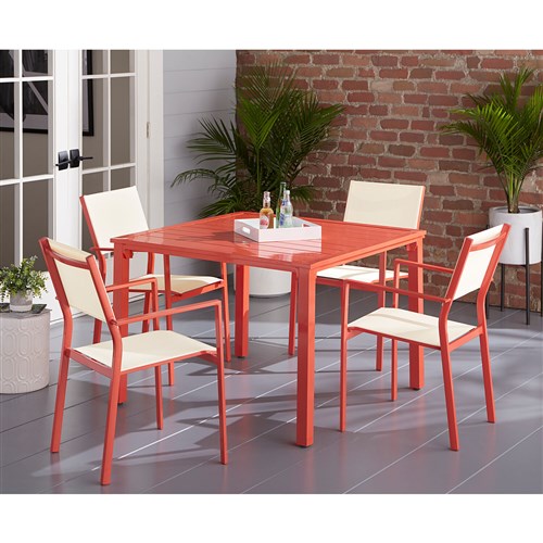 Mod Furniture- Luna 5pc: 4 Sling Dining Chairs, 41" Slat Table - Coral-United Backyard