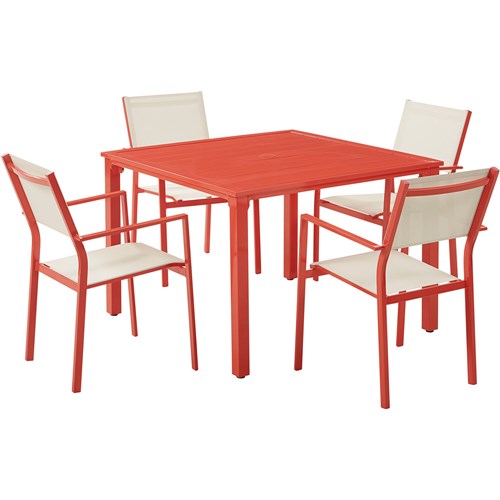Mod Furniture- Luna 5pc: 4 Sling Dining Chairs, 41" Slat Table - Coral-United Backyard