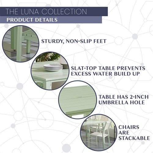 Mod Furniture - Luna 5pc: 4 Sling Dining Chairs, 41" Slat Table - Mint-United Backyard