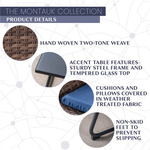 Mod Furniture - Montauk 4pc Fire Pit: 2 Chairs w/Pillow, Side Table, Gas Fire Pit - Navy-United Backyard