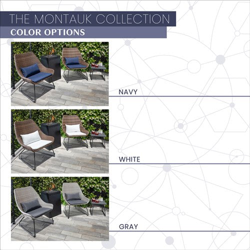 Mod Furniture - Montauk 4pc Fire Pit: 2 Chairs w/Pillow, Side Table, Gas Fire Pit - Navy-United Backyard