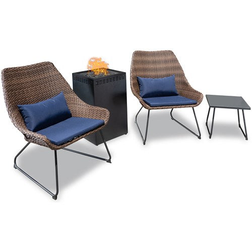 Mod Furniture - Montauk 4pc Fire Pit: 2 Chairs w/Pillow, Side Table, Gas Fire Pit - Navy-United Backyard