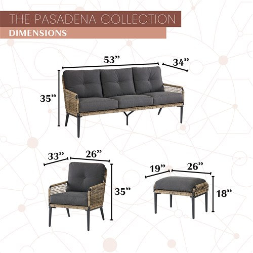 Mod Furniture - Pasadena 6pc Fire Pit Set: 2 Chairs, Sofa, 2 Ottomans, Slat Fire Pit - Grey-United Backyard