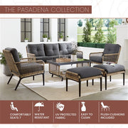 Mod Furniture - Pasadena 6pc Set: 2 Chairs, Sofa, 2 Ottomans, Glass Top Coffee Table - Tan/Charcoal-United Backyard