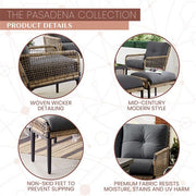 Mod Furniture - Pasadena 6pc Set: 2 Chairs, Sofa, 2 Ottomans, Glass Top Coffee Table - Tan/Charcoal-United Backyard