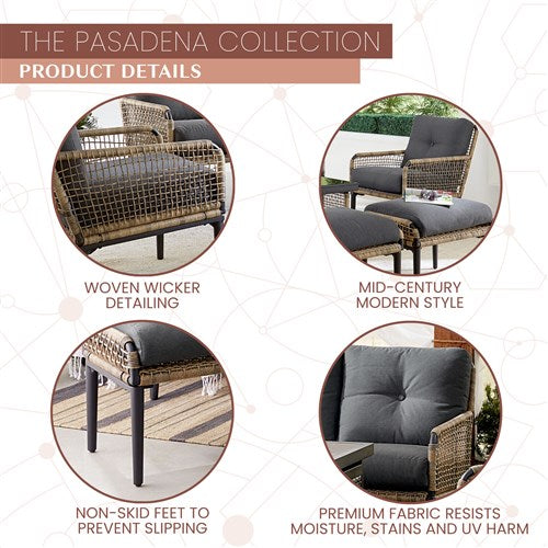 Mod Furniture - Pasadena 6pc Set: 2 Chairs, Sofa, 2 Ottomans, Glass Top Coffee Table - Tan/Charcoal-United Backyard