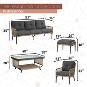 Mod Furniture - Pasadena 6pc Set: 2 Chairs, Sofa, 2 Ottomans, Glass Top Coffee Table - Tan/Charcoal-United Backyard