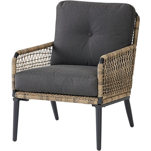 Mod Furniture - Pasadena 6pc Set: 2 Chairs, Sofa, 2 Ottomans, Glass Top Coffee Table - Tan/Charcoal-United Backyard