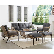Mod Furniture - Pasadena 6pc Set: 2 Chairs, Sofa, 2 Ottomans, Glass Top Coffee Table - Tan/Charcoal-United Backyard