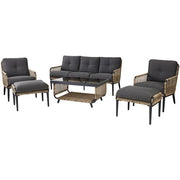 Mod Furniture - Pasadena 6pc Set: 2 Chairs, Sofa, 2 Ottomans, Glass Top Coffee Table - Tan/Charcoal-United Backyard